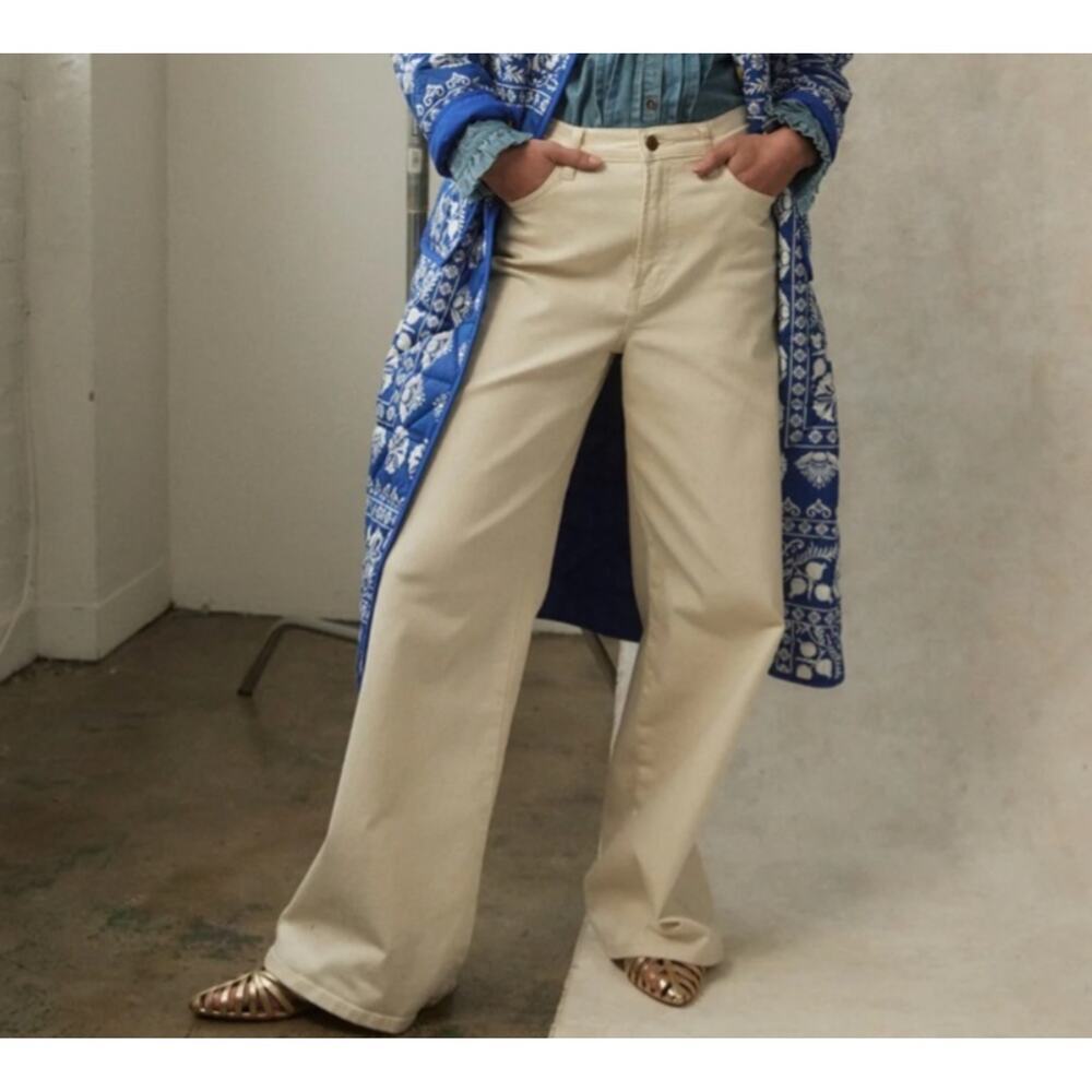 NWT Boden High Rise Wide Leg Cream Jeans 27 Petite Ecru Cotton Stretch